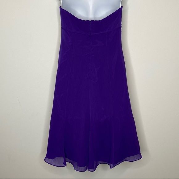 David's Bridal Purple and Silver SequinStrapless Split Front Chiffon Skirt Dress - Picture 5 of 12